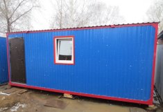 Бытовка сине-красная с отделкой OSB, окно ПВХ