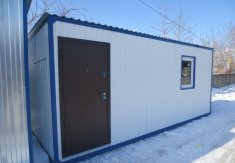 Вагончик белый с металлической дверью, отделка ДВП, под офис
